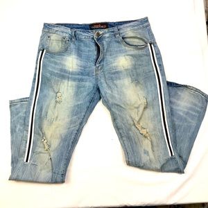 Copper Rivet W38 L32 Blue Distressed Denim Jeans A051221 Rn 149981